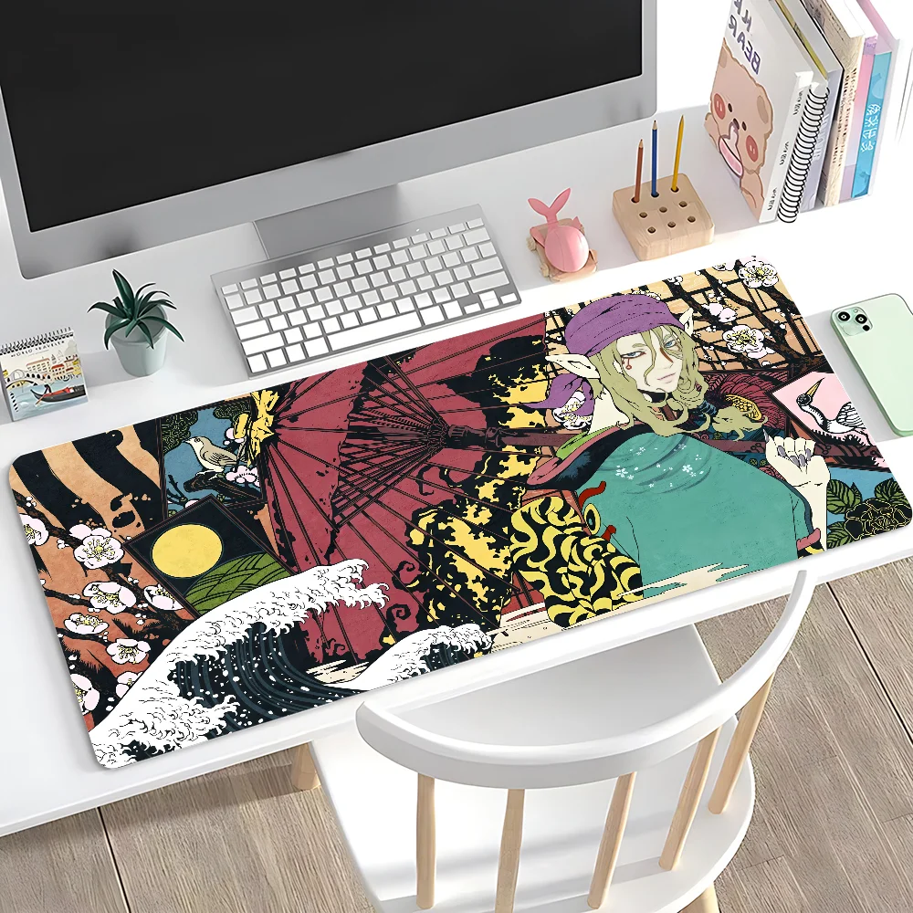 Japanese Ukiyo-e Style Mononoke Mousepad Large Anti-Slip Mouse Pad Stitched Edges Mat Durable Desk Laptop Gaming Keyboard Pad