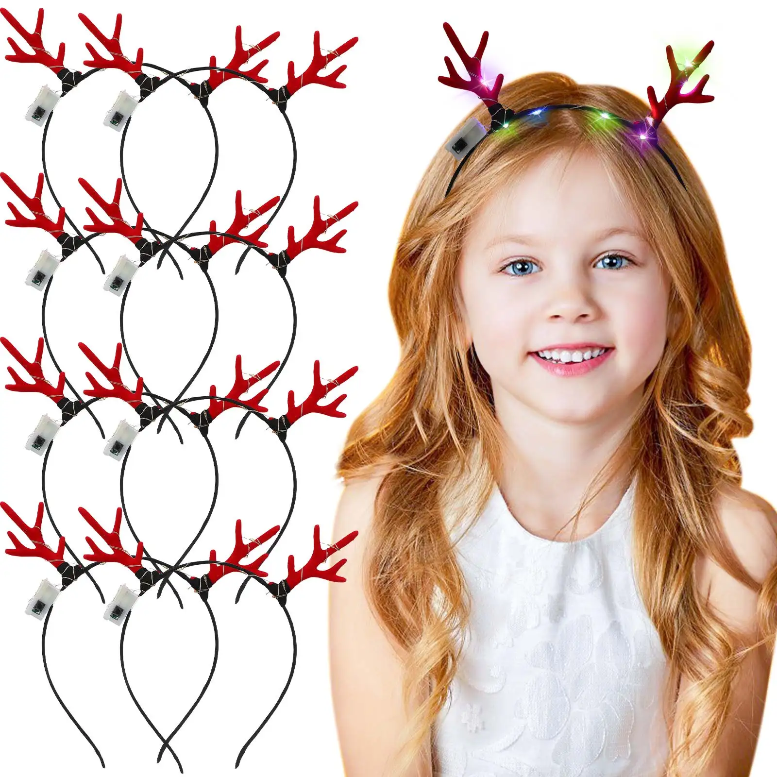 

8Pcs Luminous Antler Hair Hoops Comfortable Fit Most Creative Gift for Family Fun Surprise Party Decorations