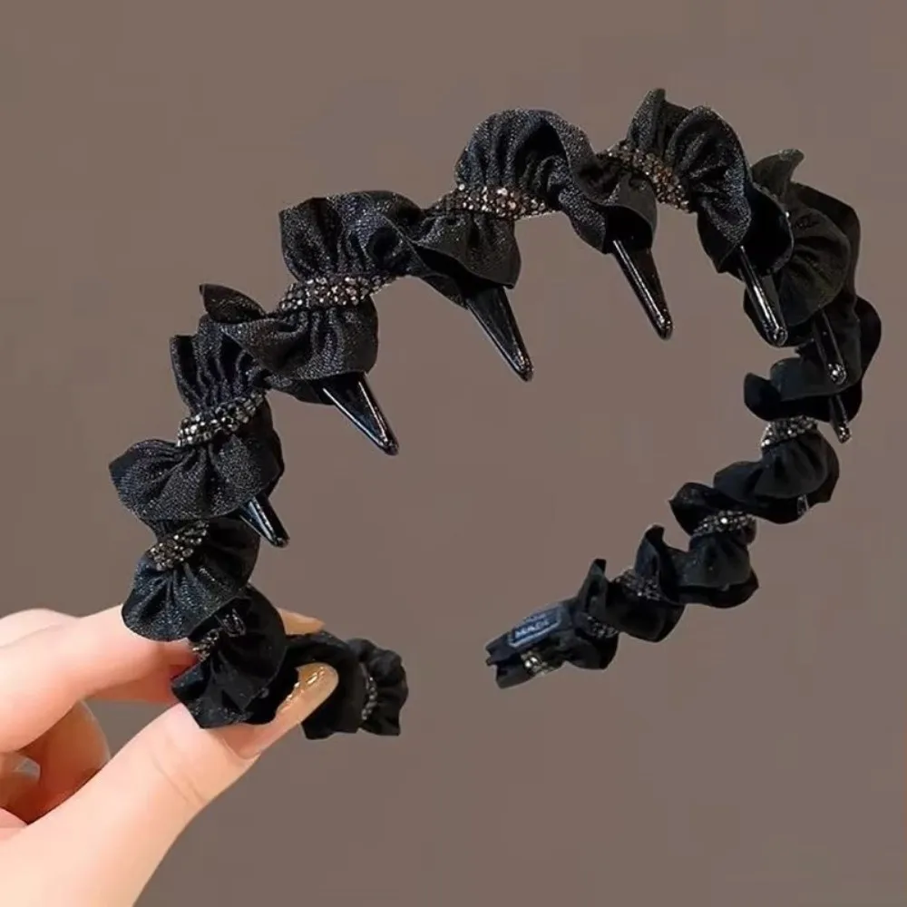 

Fashion Elegant Rhinestone Hairband with Tooth Black Hair Hoop Headdress U Shape Hairbands for Women Girls