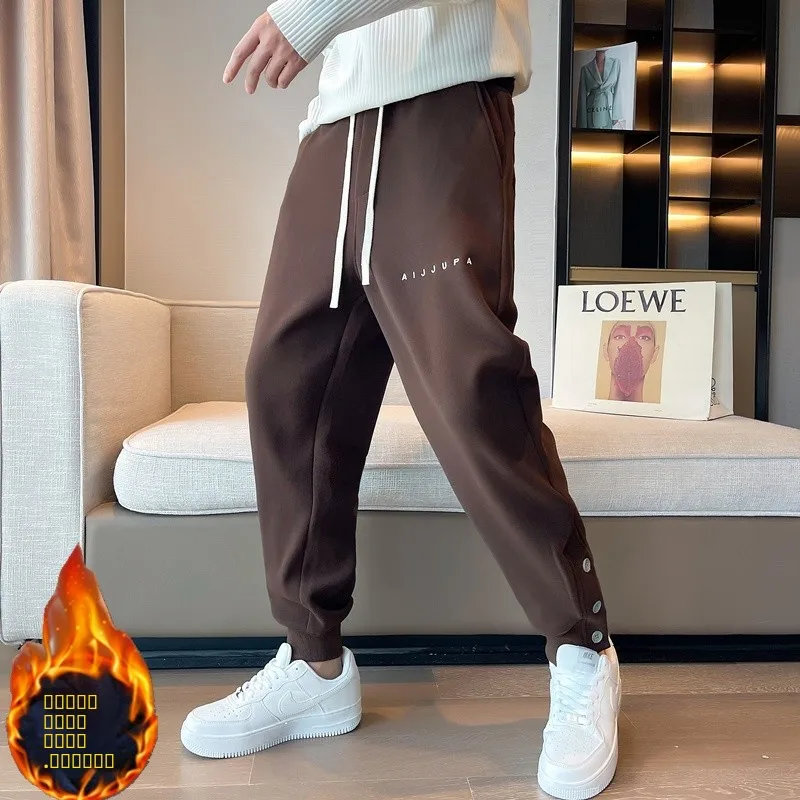 

Мужские зимние повседневные брюки на флисовой подкладке, утепленные, зауженные, свободного кроя, молодежные, модные, немнущиеся, длинные брюки