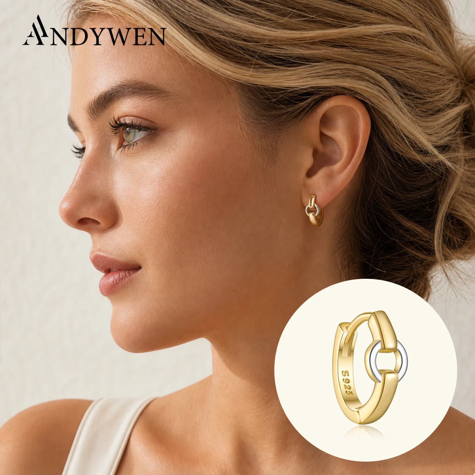 ANDYWEN 925 Sterling Silver Gold Split plating Stereoscopic Hoop Earrings 2026 Dainty Jewelry For Women Party Birthday Gift