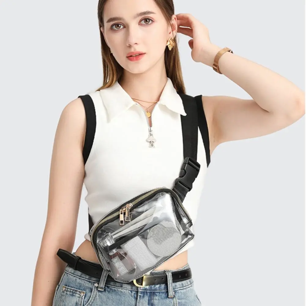 حقيبة خصر شفافة مقاومة للماء من مادة PVC خفيفة الوزن مع محفظة كروس ملعب بحزام قابل للتعديل
