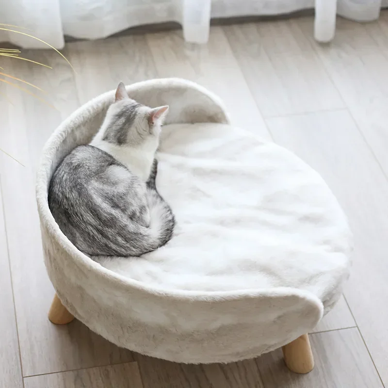 Pet Cat Dog Bed Soft Warm Lambswool Wood Legs Beds Cats for House Nest Dogs Bed Warm Comfortable House Washable Kennel Dog Beds