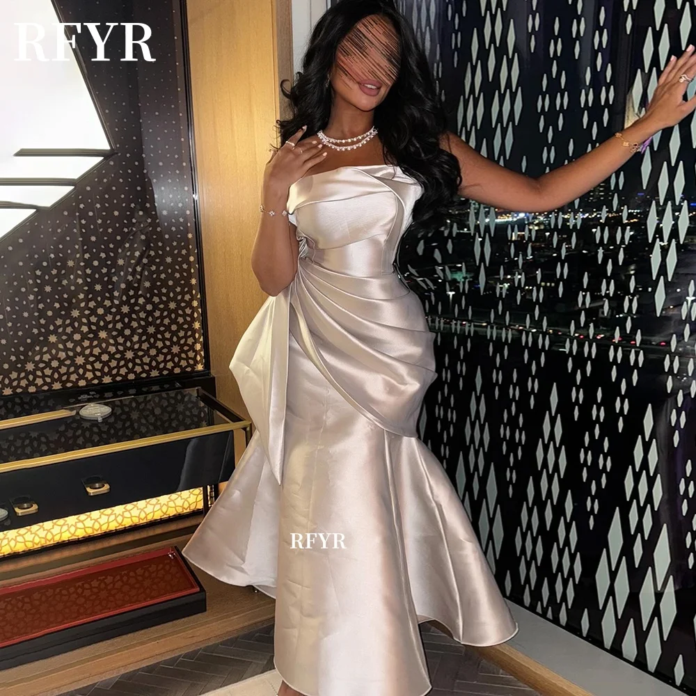 

RFYR Mermaid Evening Dress with Pleats Party Dresses Satin Celebrity Gala Dresses for Women Long Prom Dresses vestidos de fiesta