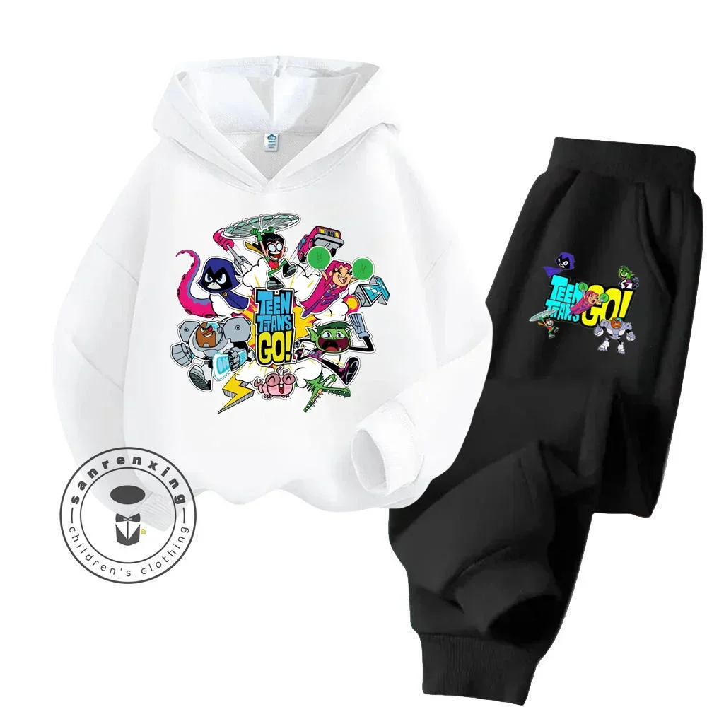 2024 Teen Titans Go Cartoon Detail Pure Cotton Comfortable Design Hoodie Set for Boys and Girls Going Out Fashion Casual Wear