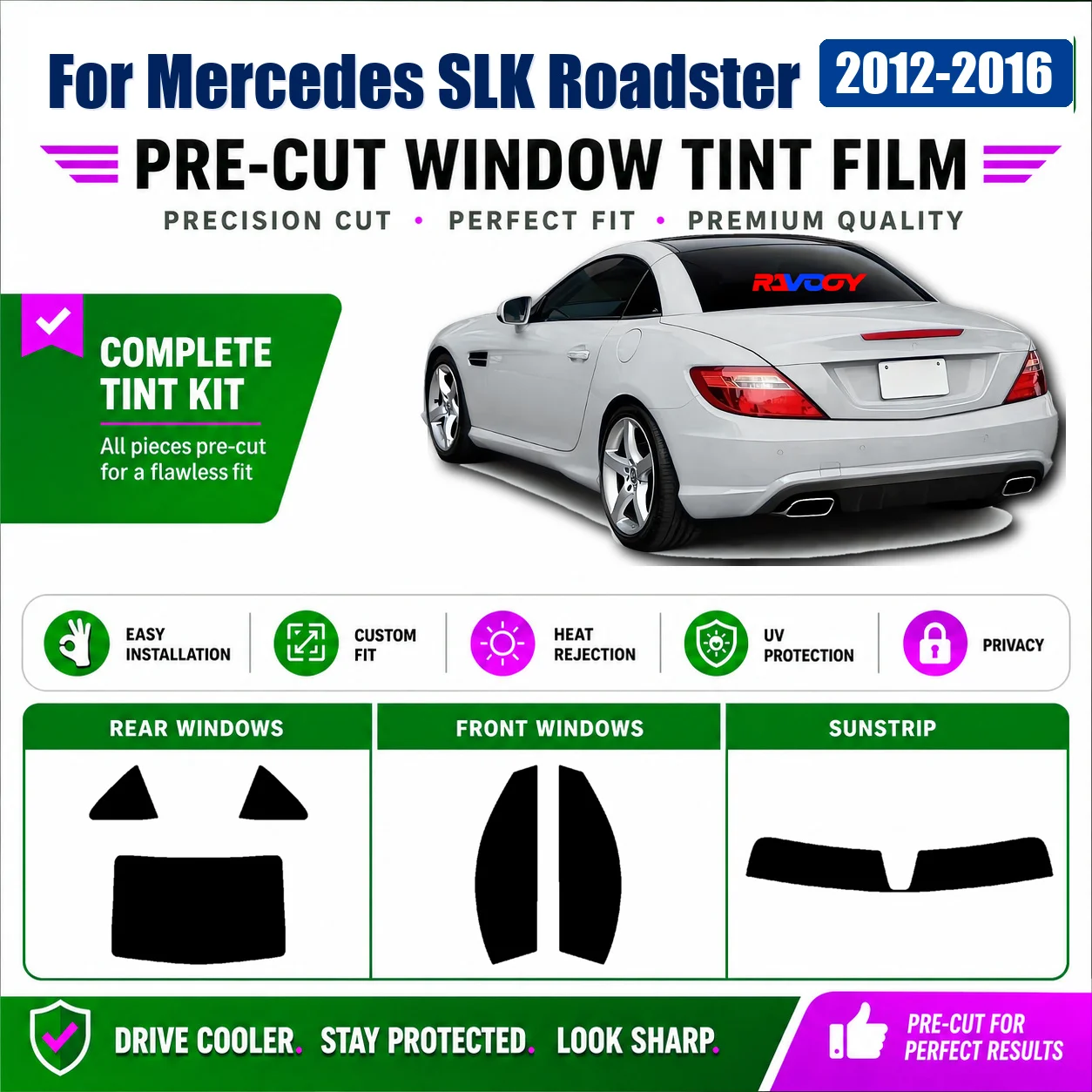 For Mercedes SLK Roadster 2012-2016 Precut Tint Film Tinted Front Rear Side Window Custom Cut Kit