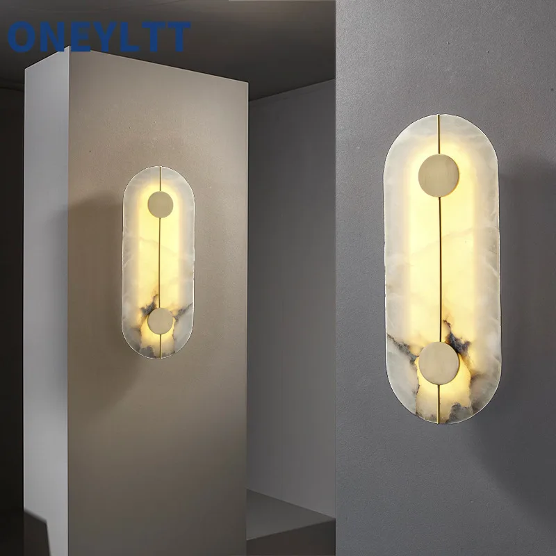 

Light luxury marble wall lamp bedside high-end feeling living room background wall corridor lamp Chinese bedroom circular lamp