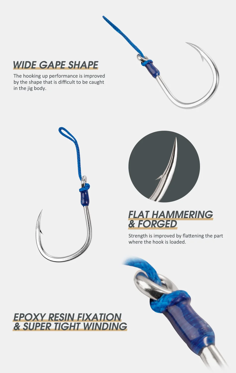 Noeby Heavy Duty Jigging Assist Rig Haken 149 kg Max. Festigkeit Metall Jigs Haken Hochfeste, scharfe, dicke Welle Meeresangelhaken – Detail 4