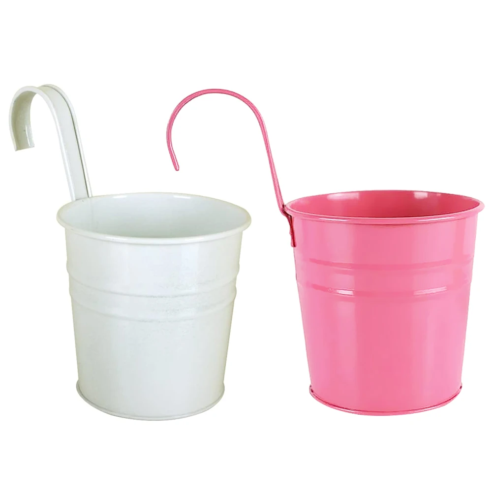 

Succulent Tin Hanging Bucket Pink Hangers Decorative Iron Plants Flower Container Plant Bucket Balcony Window Railing Dried Silk