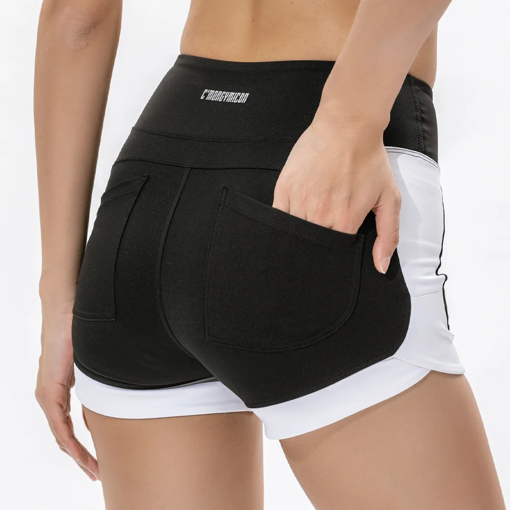 Seamless Pocket Fitness Sports Leggings Women Fashion High Waist Patchwork Gym Yoga Shorts Quick Dry Elastic Running Short Pants