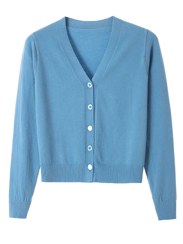 2026 Knitted Cardigan Sweater Button Autumn Winter V-neck Long Sleeve Casual Short Tops For Women Sweater