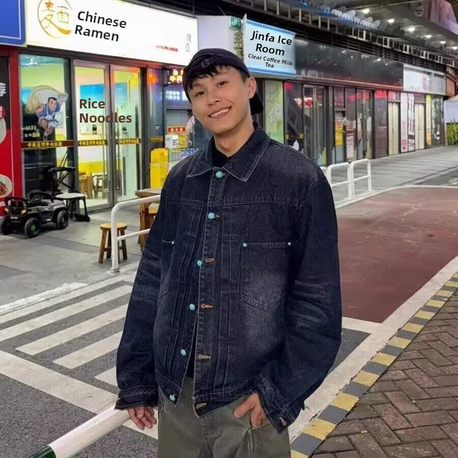 

Весенне-осеннее свободное мужское джинсовое уличное пальто в стиле Харадзюку, модное корейское повседневное пальто для подростков