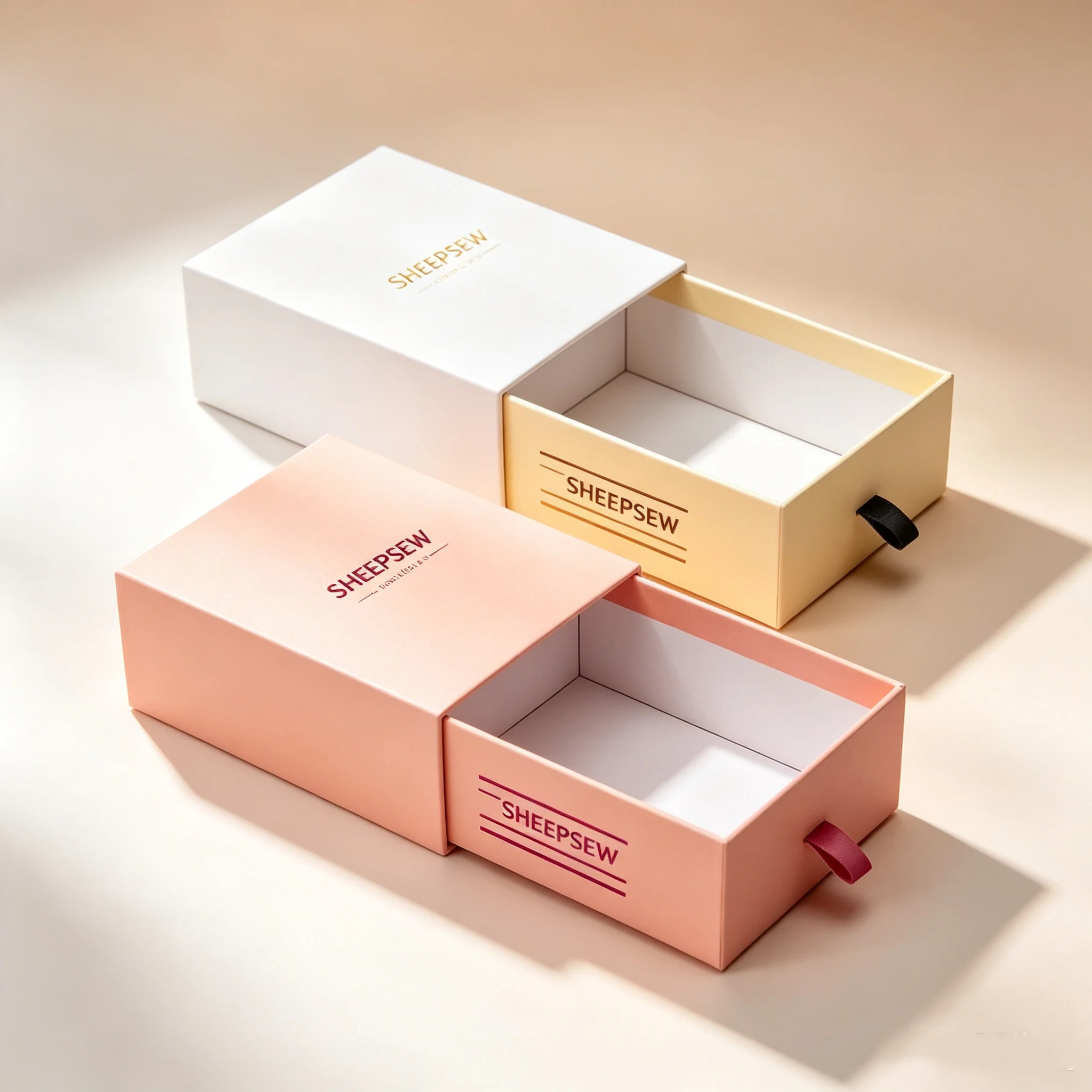 50pcs Sheepsew Custom logo Luxury pink Jewelry Necklace Gift Paper Drawer Box Recyclable Small Jewelry Packaging Box