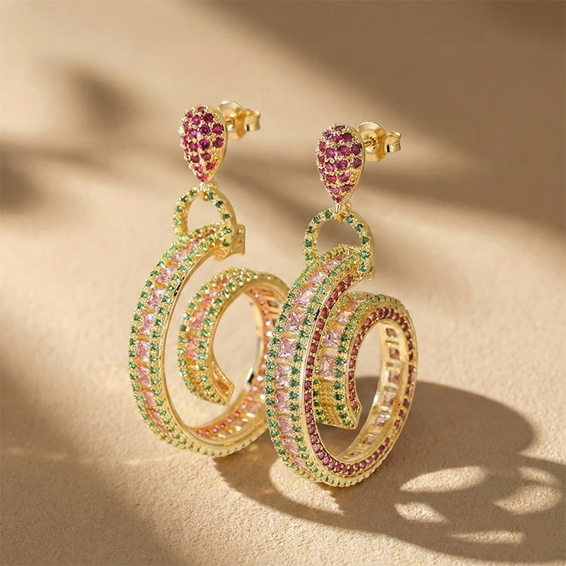 

Luxury Cubic Zirconia 3D Spiral Drop Earrings Geometric Pave CZ Stone Helix Twist Dangle Gold/Silver Plated Jewelry for Women
