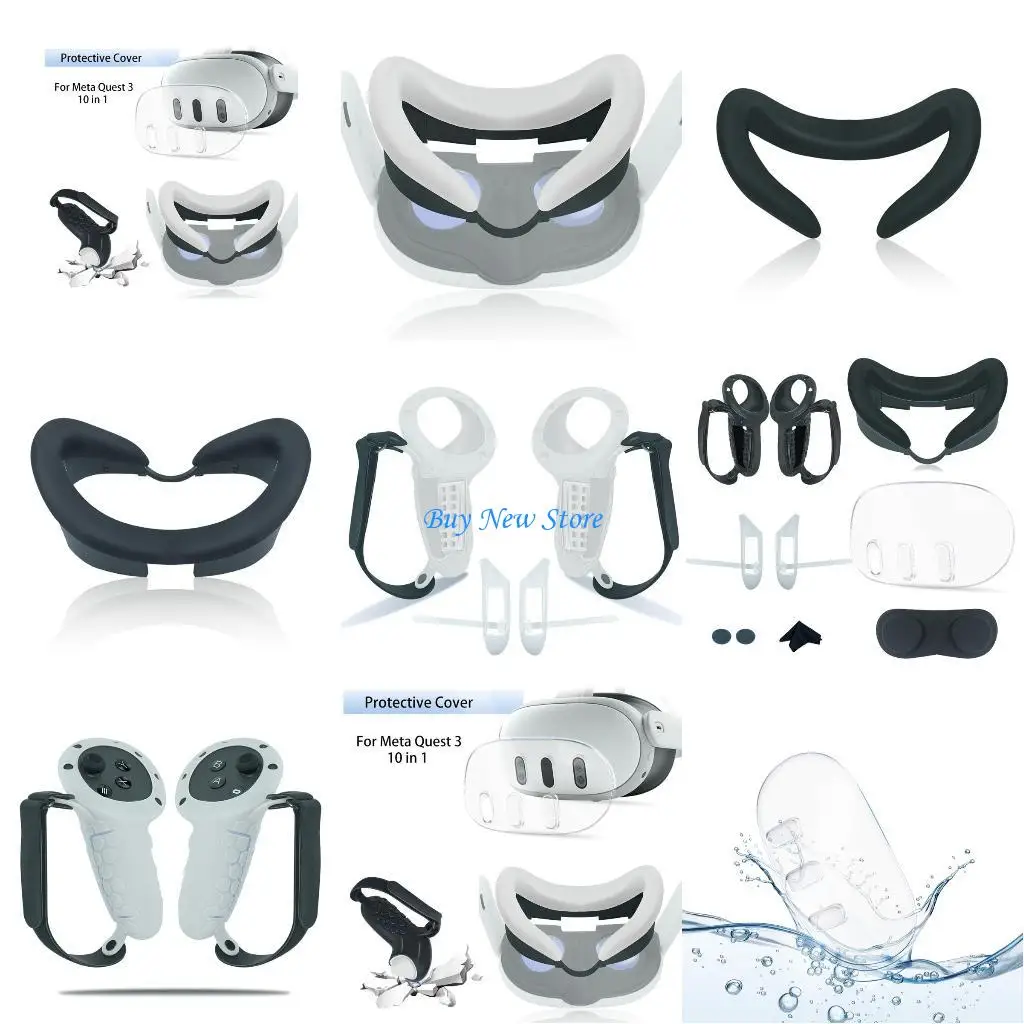 

20CE Comprehensive 10Piece Protective Cover Set for VR Headset Grip Cover,Face Cover ,Lens Shield,Battery Caps Included