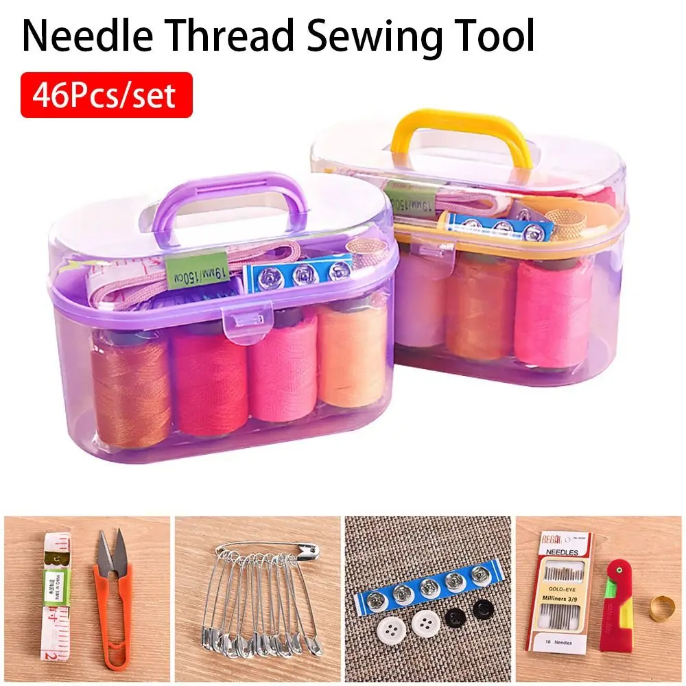 46Pcs/set DIY Embroidery Accessories Needle Thread Sewing Tool Tape Measure Pins Portable Knitting Box Set Household With Case