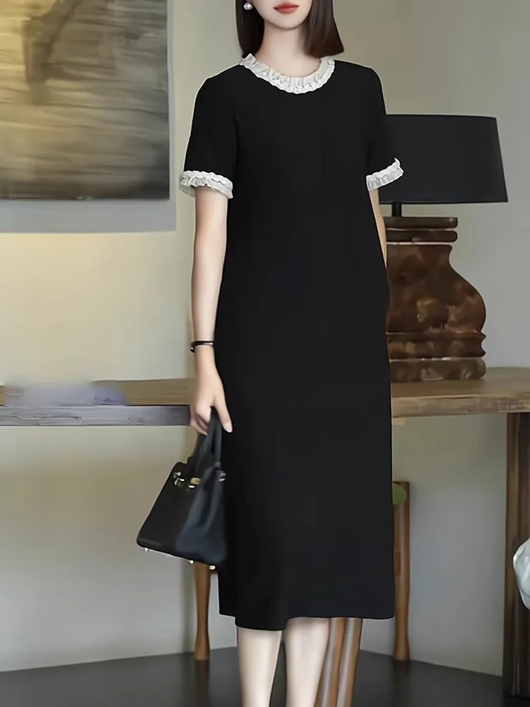 

plus Size A-Line Bla Dr Casual Loose Fit Conceal Flattering for Plump Women Summer New Sle Faionable European S...