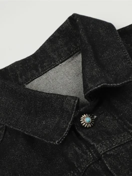 Mens Jacket Punk Vintage Streetwear Black Denim Short Coat Metal Buckle Studded Design Pleated Detail Retro Cool Hip Hop Fashion 5