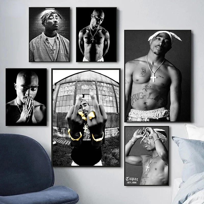 Black and White Rapper Tupac Posters HiP Hop Singer Canvas Print Painting Rap Legend Wall Art Pictures Home Boy Room Decor