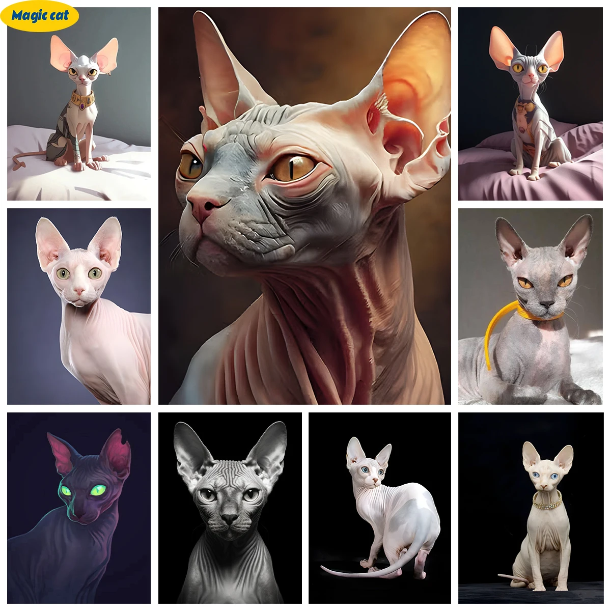 

Sphynx Cat 5D Diamond Embroidery Animal Portrait DIY Diamond Painting Rhinestone Cross Stitch Full Diamond Home Wall Decor Gift