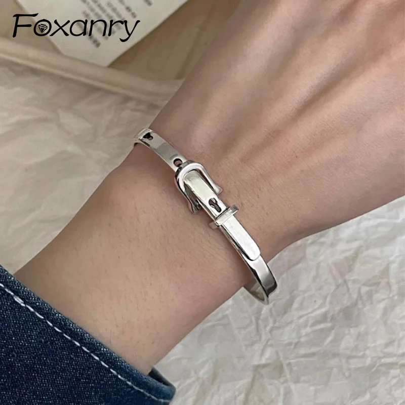 Foxanry Silver Color Belt Geometric Bracelet For Women Couples Trendy Vintage Creative Design Personality Birthday Jewelry Gifts