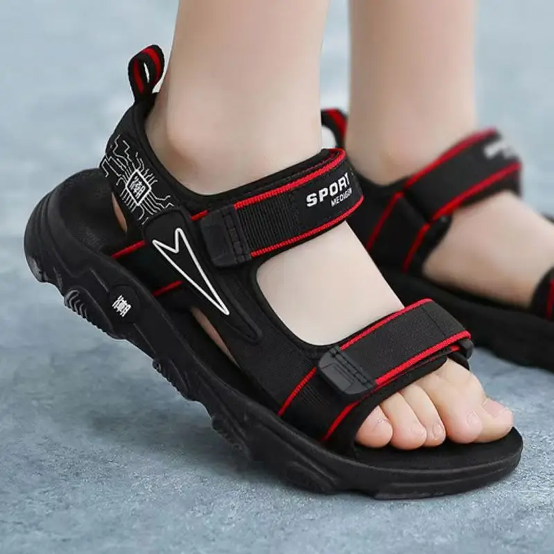 Boy's Summer New Velcro Beach Sandals Soft Sole Non Slip Breathable Middle And Big Children Boy Outdoor Casual Sports Sandals