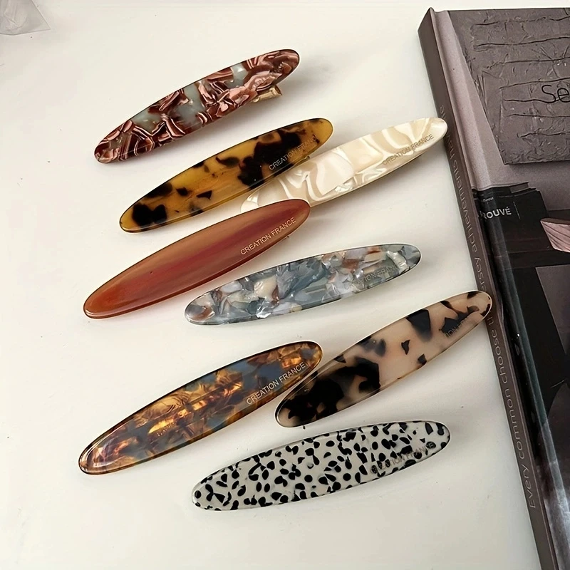 Simple Acetate Hair Clip Side Pins Tortoise Shell Colorful Barrettes Oval Shape Geometric Hairpin Women Hair Accessories