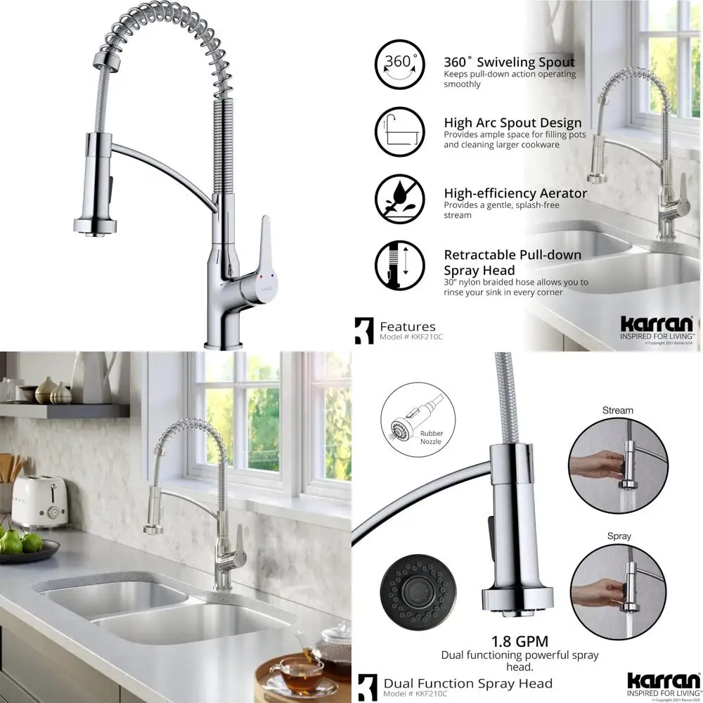 

Chrome Finish Single-Handle Pull-Down Spray Kitchen Faucet with Sleek Design and Durability