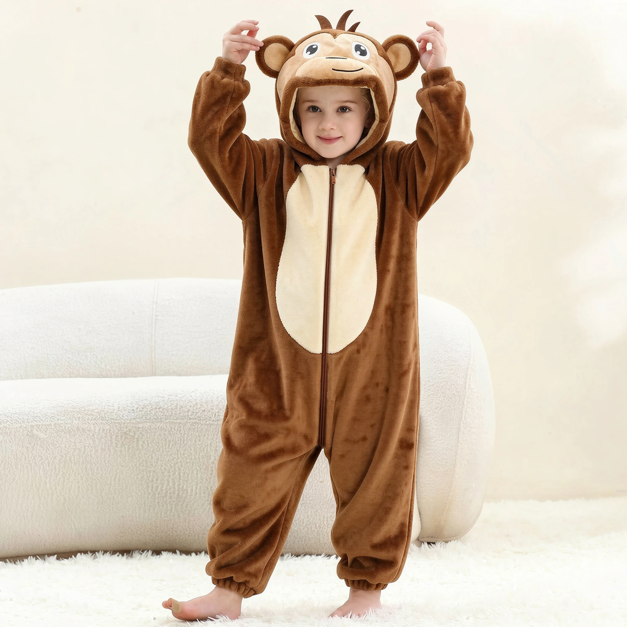 MICHLEY Monkey Flannel Blanket Sleepers Onesie Hooded Pajamas 3-12T Kids Costume Clothes Jumpsuit Sleeping Bag For Boys Girls
