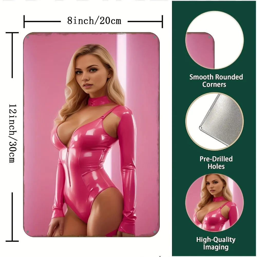 Vibrant Pink Metal Wall Art - Elegant Woman in High-Heel Boots, Perfect for Home, Kitchen, Garden, Bedroom, Bar, Bathroom, Party