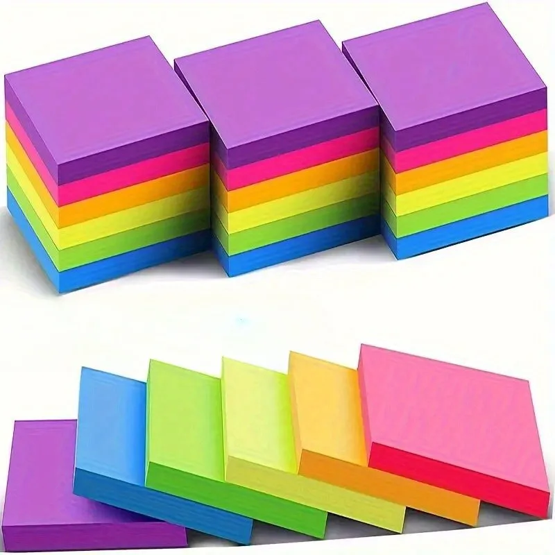 

300 Pcs Colorful Fluorescent Wood Sticky Notes - Ideal For Highlighting Class Notes, Office Memos & Vocabulary Learning
