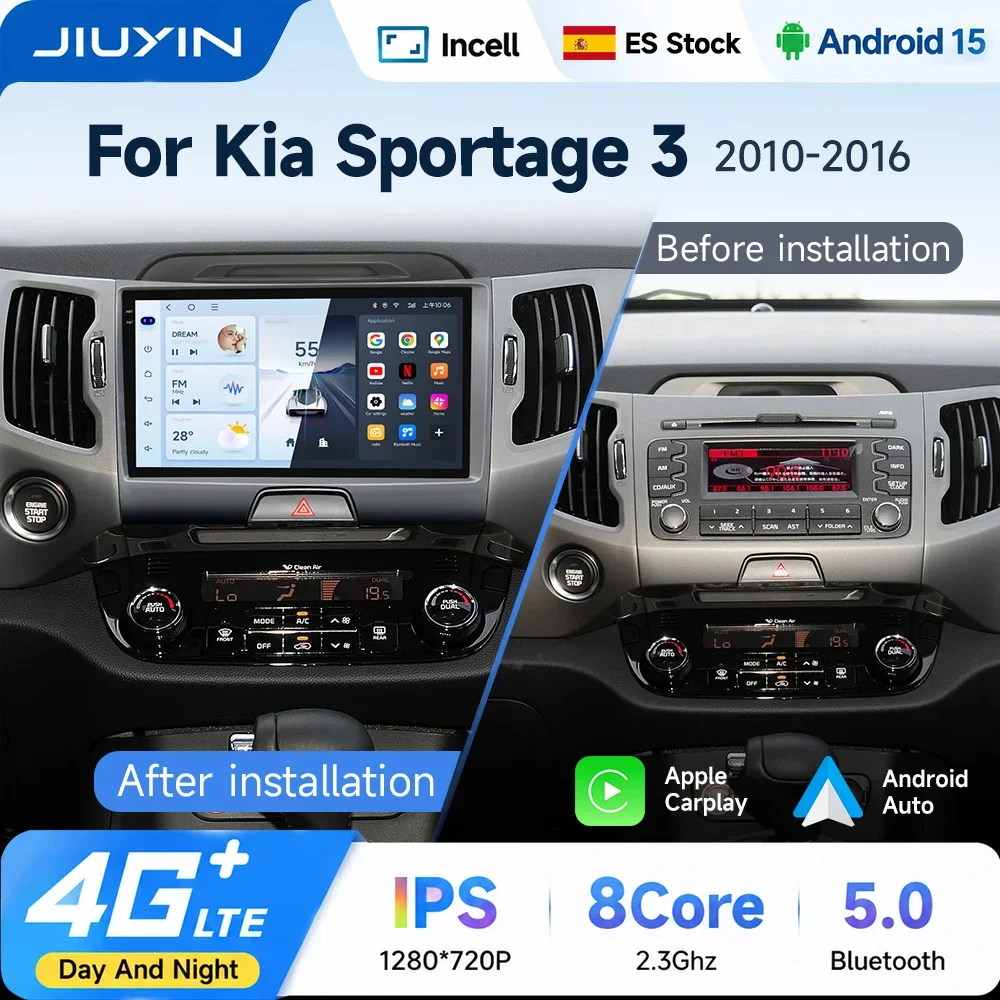 Image of JIUYIN 9“ Auto-Multimedia-Player für KIA Sportage 3 2010-2016, kabelloses Carplay, Android Auto, Stereo, GPS, SWC-Navigation, Headunit, WIFI-Bildschirm