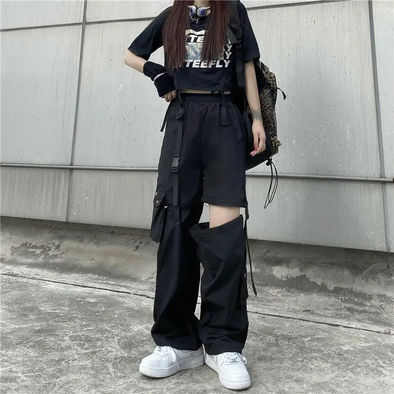 

Korean Cargo Pants Womens Hollow Out Joggers Goth Oversize Pocket Female Casual Teens Hip Hop Punk Harem Harajuku Trousers Y2k