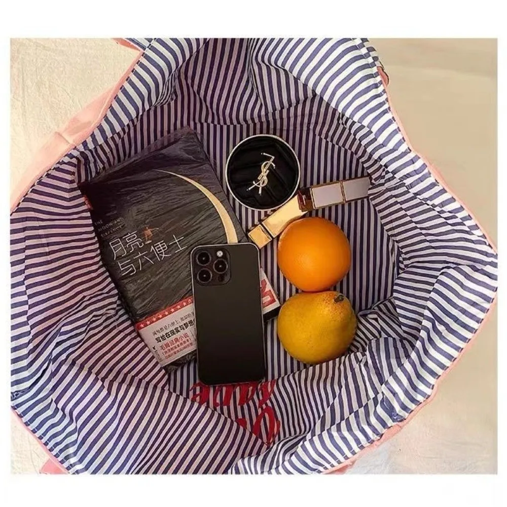 

Red Letter Canvas Shoulder Bags Available Striped Simple Design Women Tote Bag Double-sided Large Capacity Letter Shoulder Bag