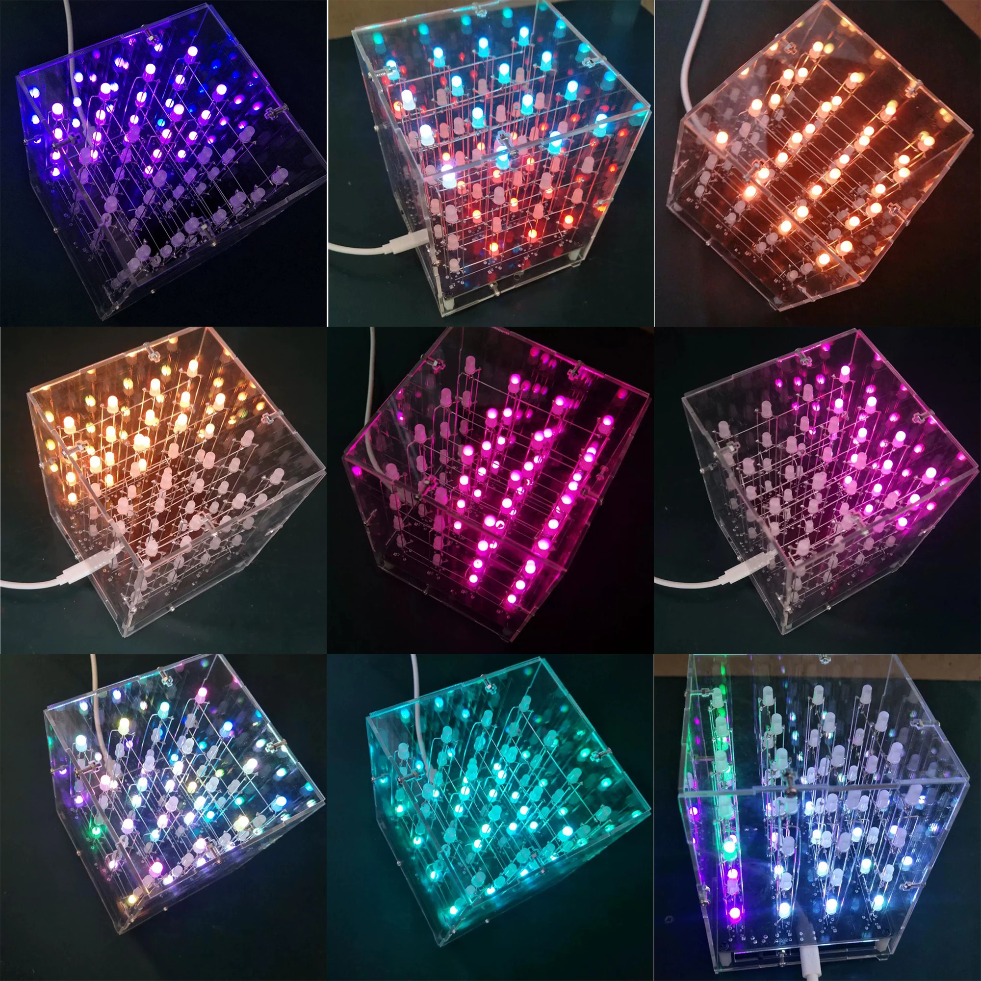 

3D 4x4x4 RGB Color Light Cube Assembled Music Spectrum Rhythm Atmosphere Lamp for Desktop Decor Kids, Christmas, Birthday Gift