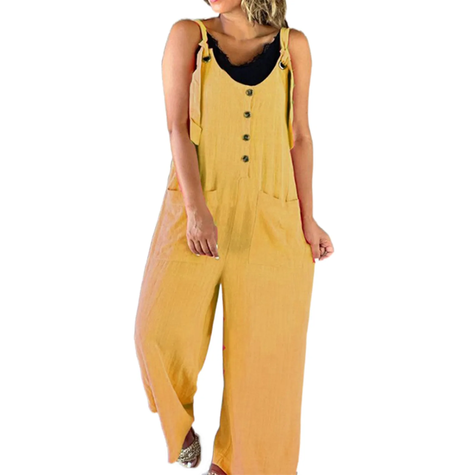 Women Dungarees Strap Pants Loose Jumpsuit Baggy Trousers Overalls Bib Pants Bodysuit Ladies Casual Cotton Linen Jumpsuit