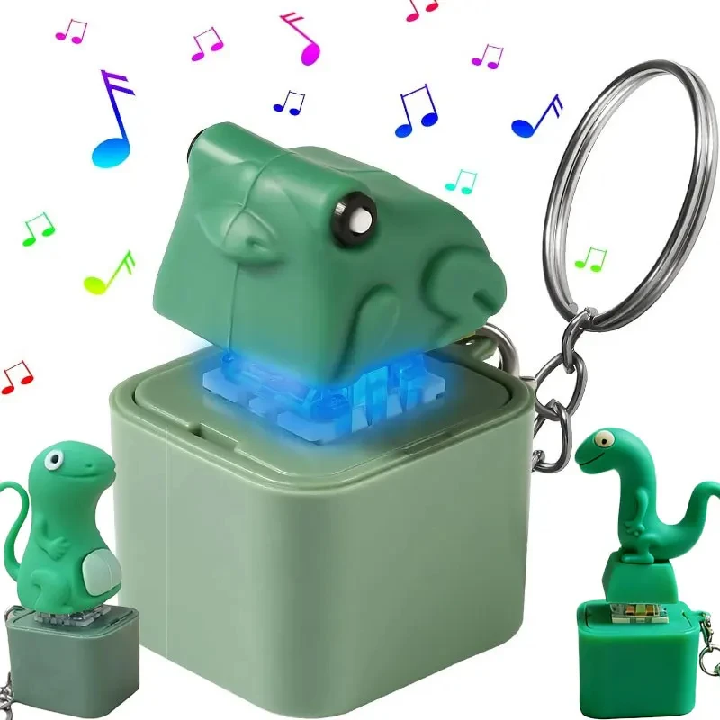 재미있는 개구리 도마뱀 버튼 키체인 충전식 LED 라이트 사운드 피젯 클릭커 장난감 스트레스 해소 휴대용 장식품
