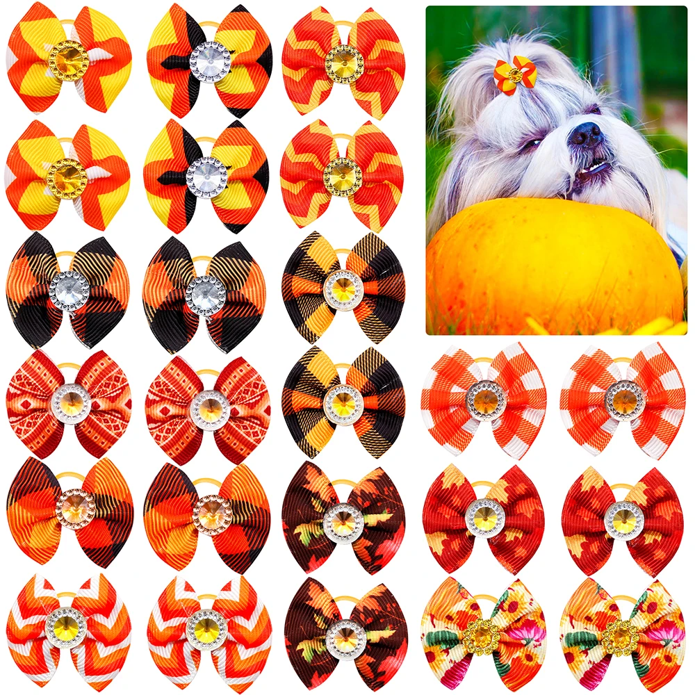 50/100pc Fall Dog Hair Bows Thanksgiving Bows Rubber Bands For Dogs Hair Accessories Dogs Grooming Accessories For Small Dogs