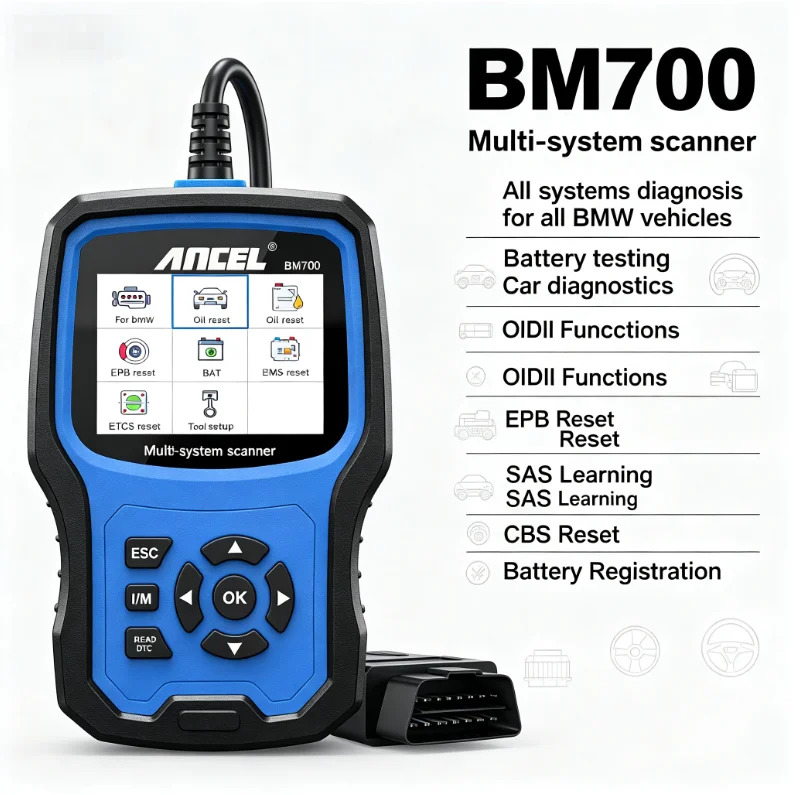 ANCEL BM700 OBD2 Full System Diagnostics Tool CBS Reset Battery Registration EPB Reset SAS Learning Fuel Pump Reset for BMW