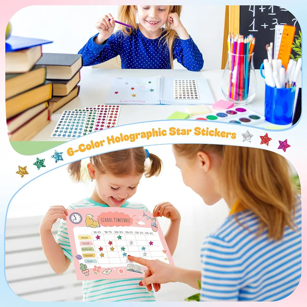 1620pcs Holographic Star Stickers 6 Colors 1.5cm Kids Reward Stickers for Classroom Behavior Chart Teacher Supplies