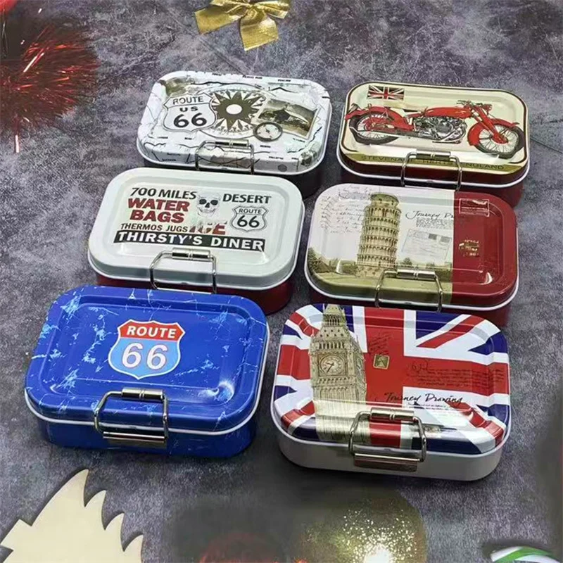 1Pc Vintage Double-layer Slide Buckle Small Box with Compartment Buckle Storage Box Sewing/Card/Ticket/Jewelry Storage Box