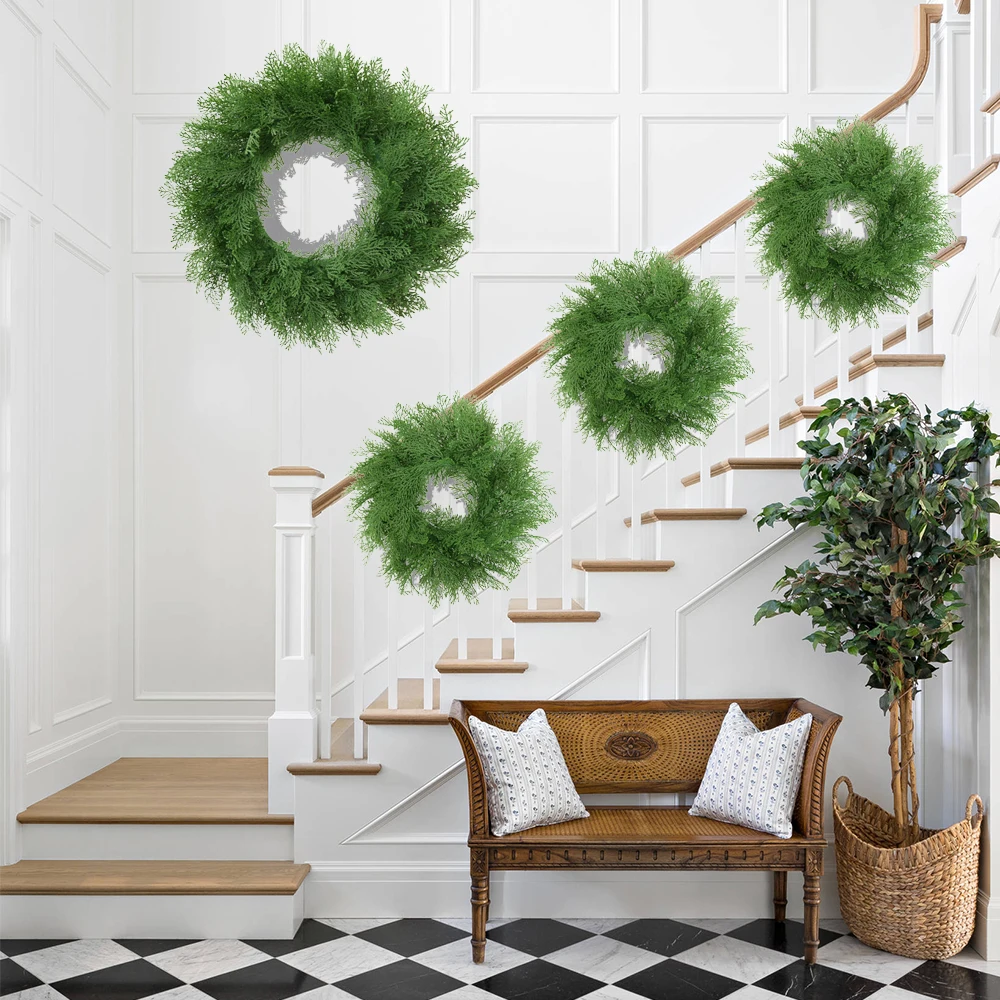 اكاليل عيد الميلاد الاصطناعية للباب الأمامي نورفولك الصنوبر إكليل عيد الميلاد الاصطناعي الأرز إكليل الأخضر لديكور جدران المنزل