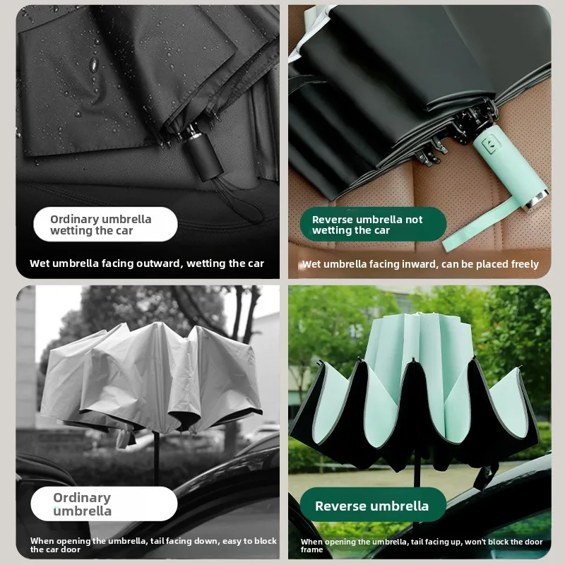 Automatic Umbrella Women's Sunny Rain Dual Use Sunshade Sunscreen UV Protection Inverted Umbrella Thickened Reinforced