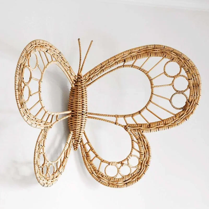 Nordic Style Wall Stickers Natural Rattan Weaving Hanging Ornaments Handmade Butterfly Crafts Versatile Scene Home Decoration