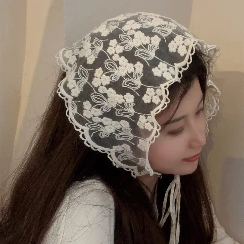

Lace Kerchief Floral Print Hair Scarf New Hair Band Bohemia Bandana Sun Protection Headscarf Lace Hair Scarf Women Headwear