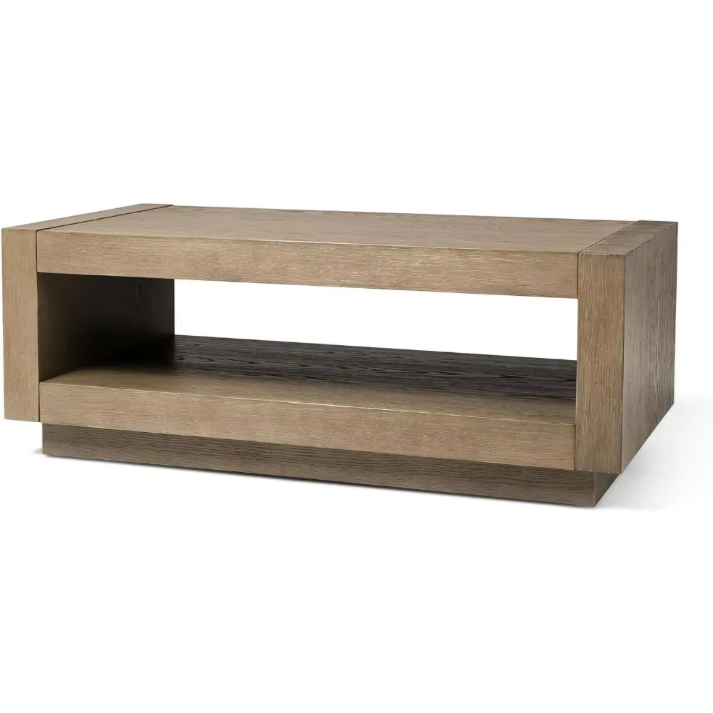 Artemis Mesa de centro de madera rectangular contemporánea grande de 2 niveles con estante de almacenamiento para sala de estar con acabado gris refinado