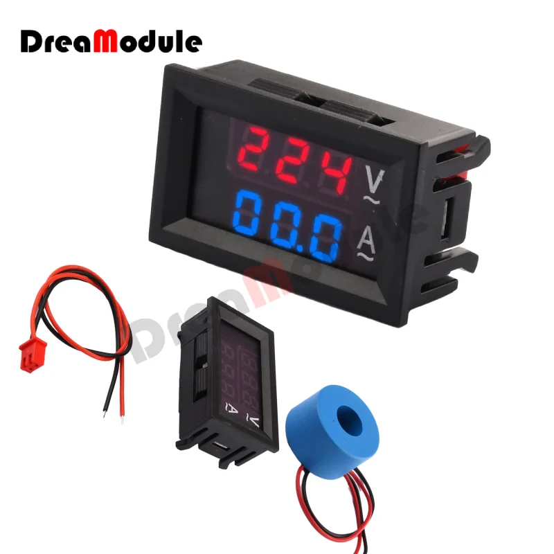 

AC 60V-500V 10A/50A/100A Digital Voltmeter Ammeter Tester Blue Red Led Display Voltage Amp Meter With Current Transformer CT