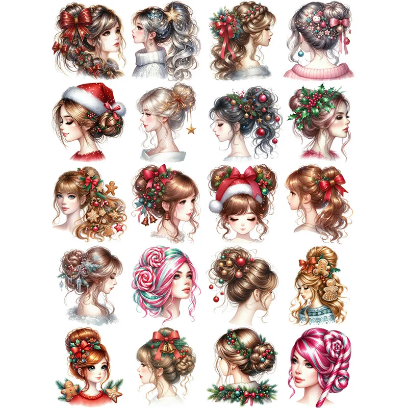 20Pcs/Pack Beautiful Christmas Girl Hairstyle Sticker DIY Craft Scrapbooking Album Junk Journal Decorative Stickers