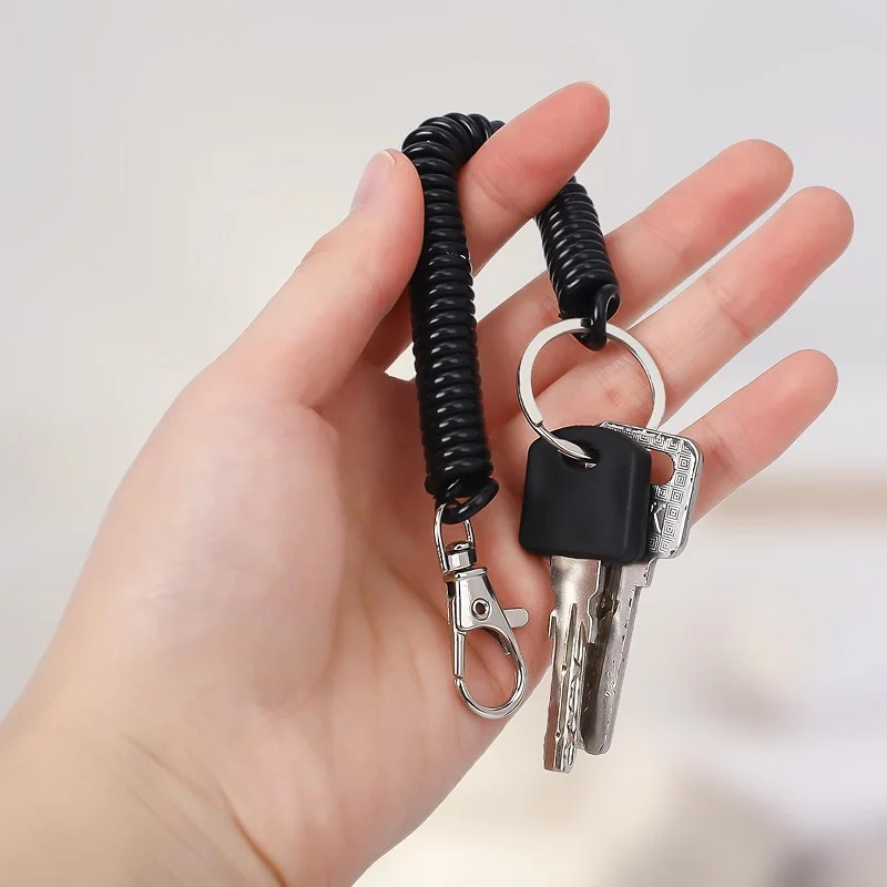 Spiral Retractable Spring Coil Keychain Theftproof Anti-lost Stretch Cord Safety Key Ring with Metal Lobster Clasp for Keys Wall