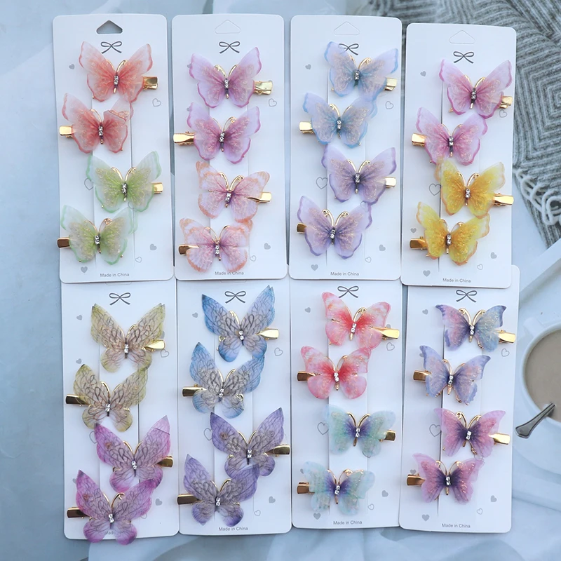 4Pcs Colorful Butterfly Hairpins Girl Hair Clips Barrettes Women Sweet Hair Ornament Rainbow Headwear Fashion Hair Accessories